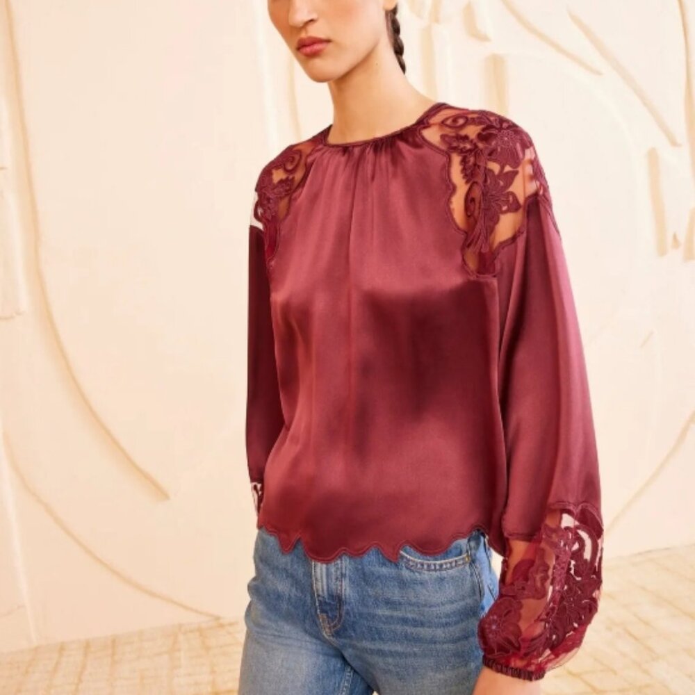 NWOT ULLA JOHNSON Mathilde Blouse in Amethyste XS $590